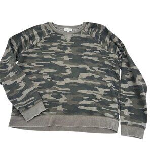 Lucky Brand Camo Print Crewneck Sweatshirt L/G Cotton Blend Gray Green
